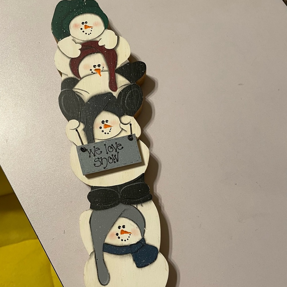 Multi Tier Snowman We Love Snow Wooden Statue Decor - Picture 8 of 8